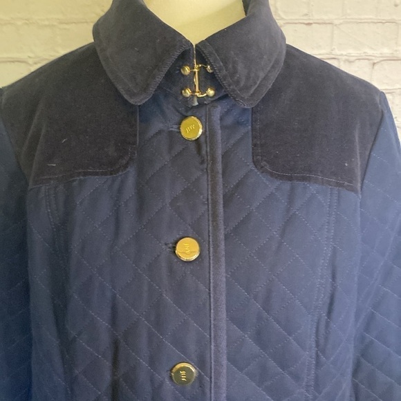 Jones New York Quilted equestrian Navy Jacket Elbow Pads Corduroy Collar Sz S - Picture 3 of 16